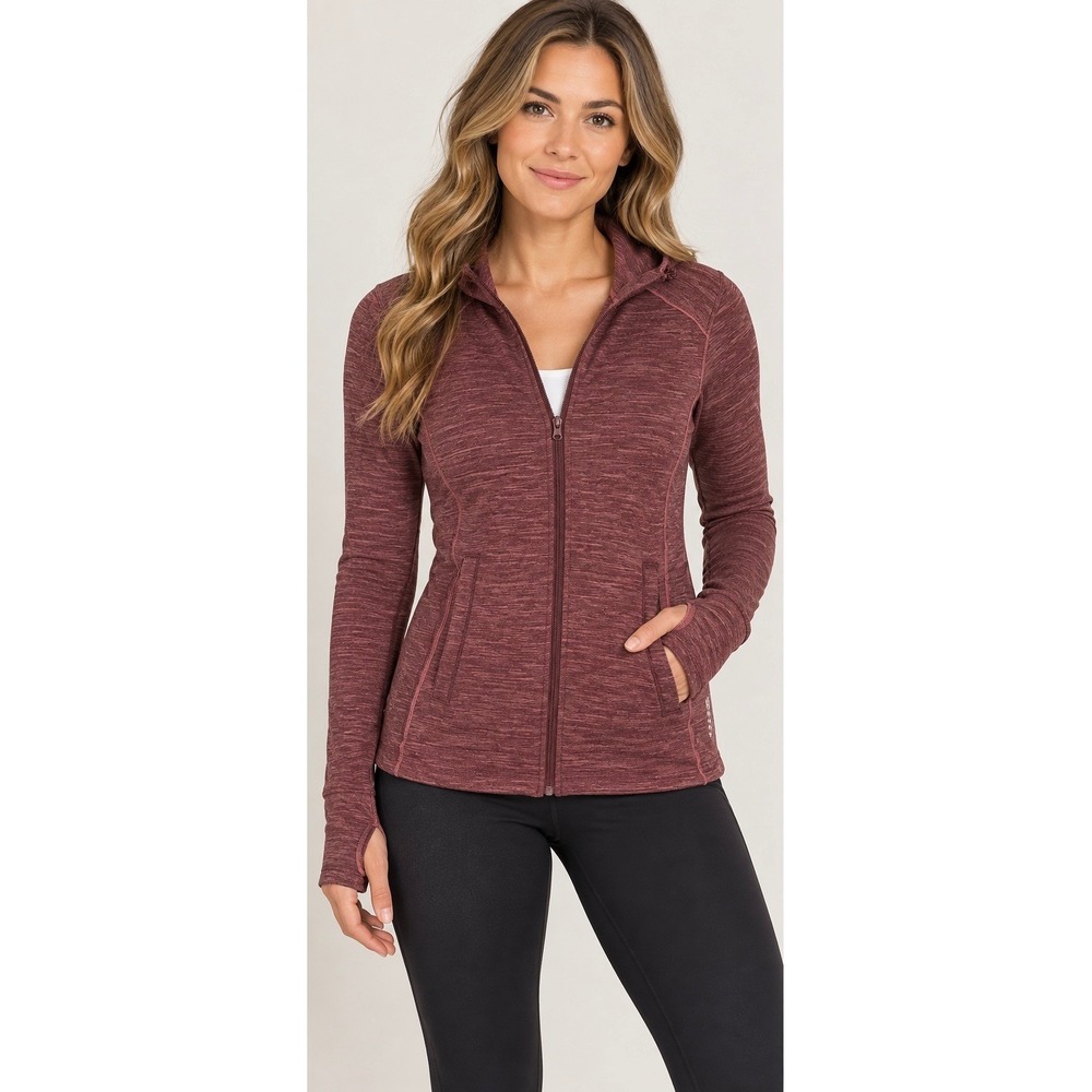 Title Nine Crash 2.0 Polartec Jacket Small Burgundy Heather Full Zip Hooded